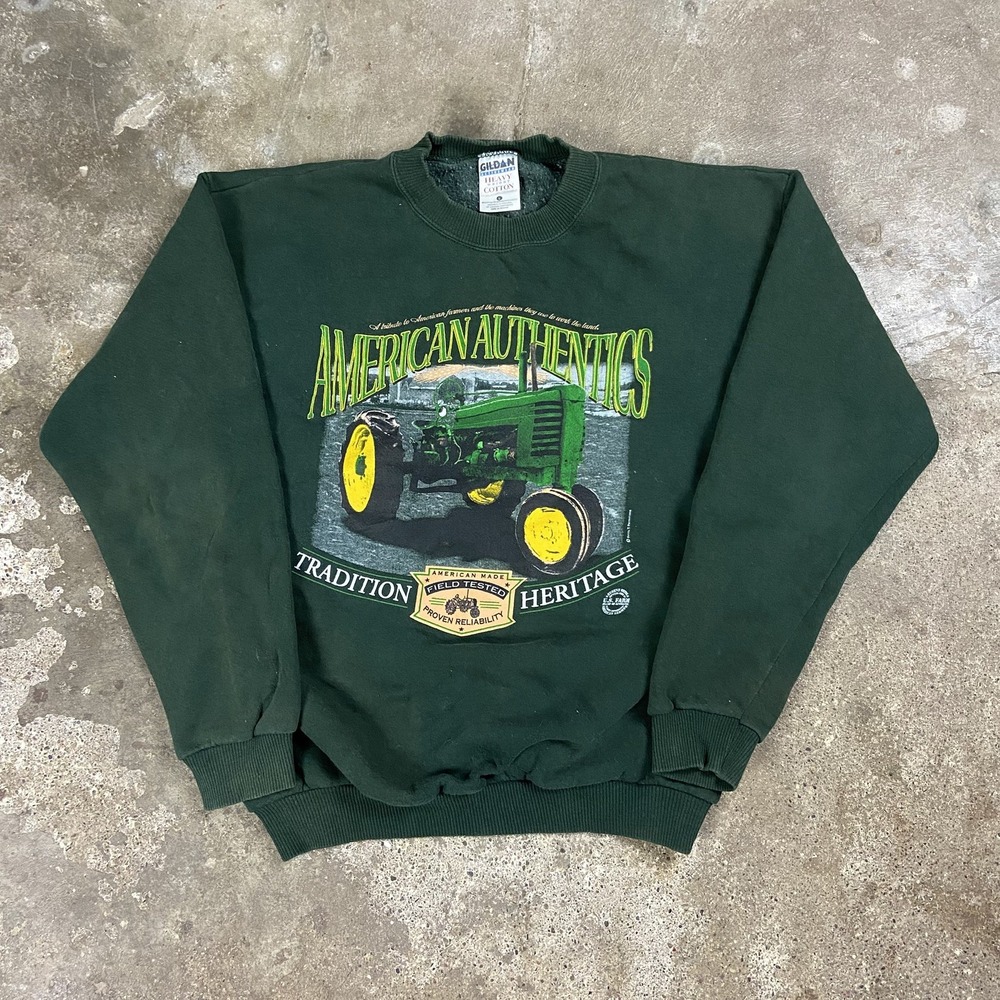 Vintage 90s American Authentics Tractor Sweatshirt Size Large Green Crewneck